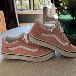 Vans, kids, pink and white canvas and suede EUC